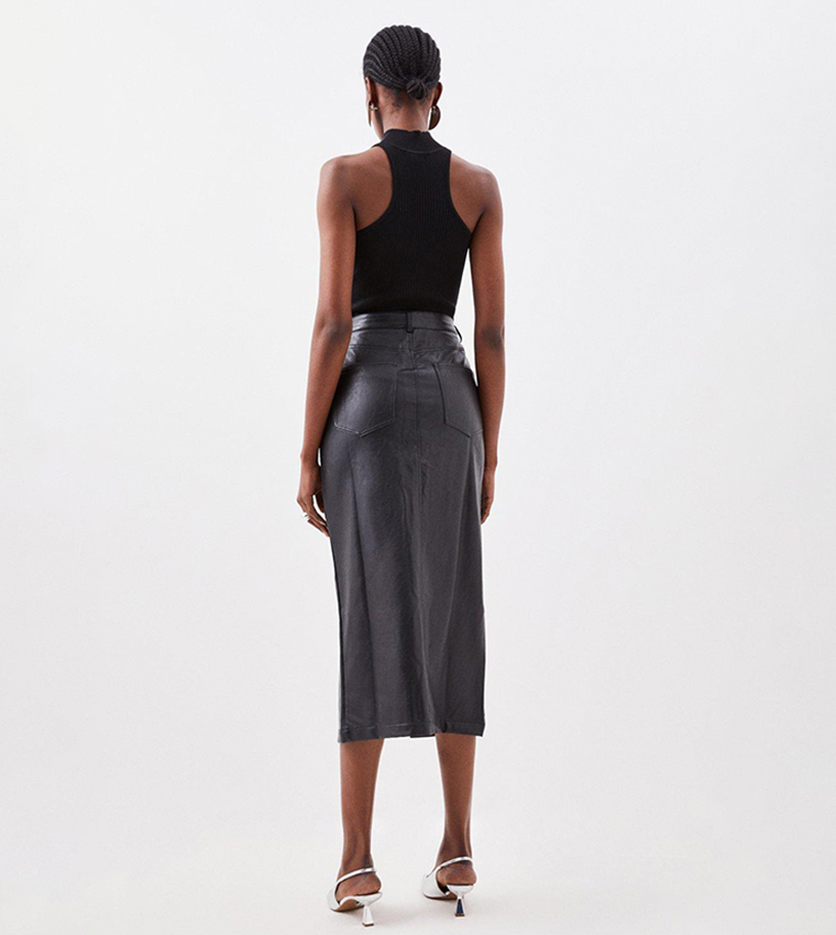 Buy Karen Millen Faux Leather Pencil Maxi Skirt In Black