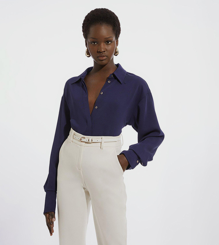 Viscose Crepe Long Sleeves Collared Shirt