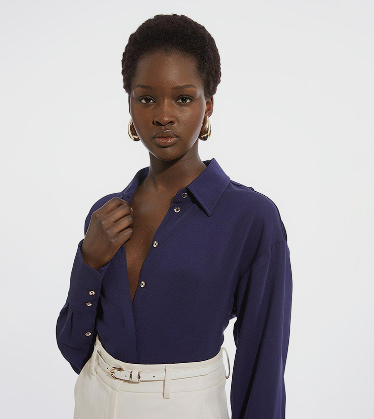 Viscose Crepe Long Sleeves Collared Shirt