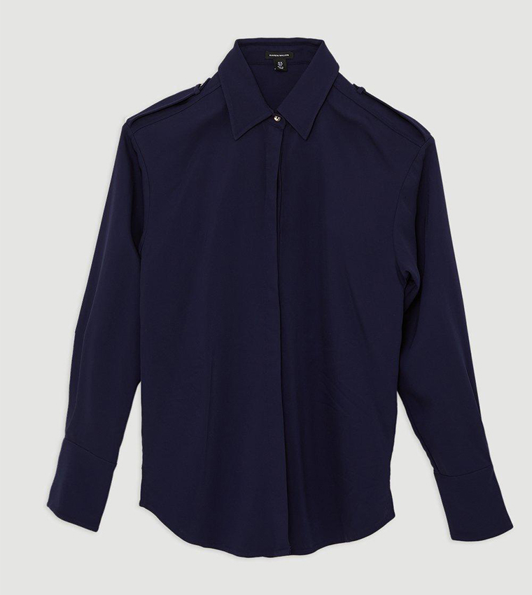 Viscose Crepe Long Sleeves Collared Shirt