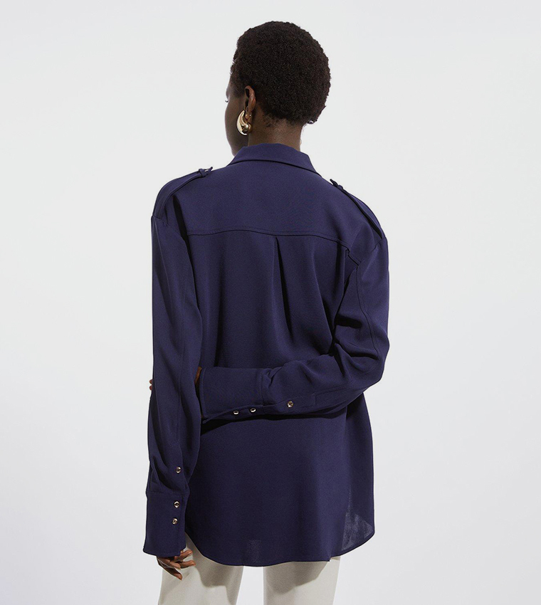 Viscose Crepe Long Sleeves Collared Shirt