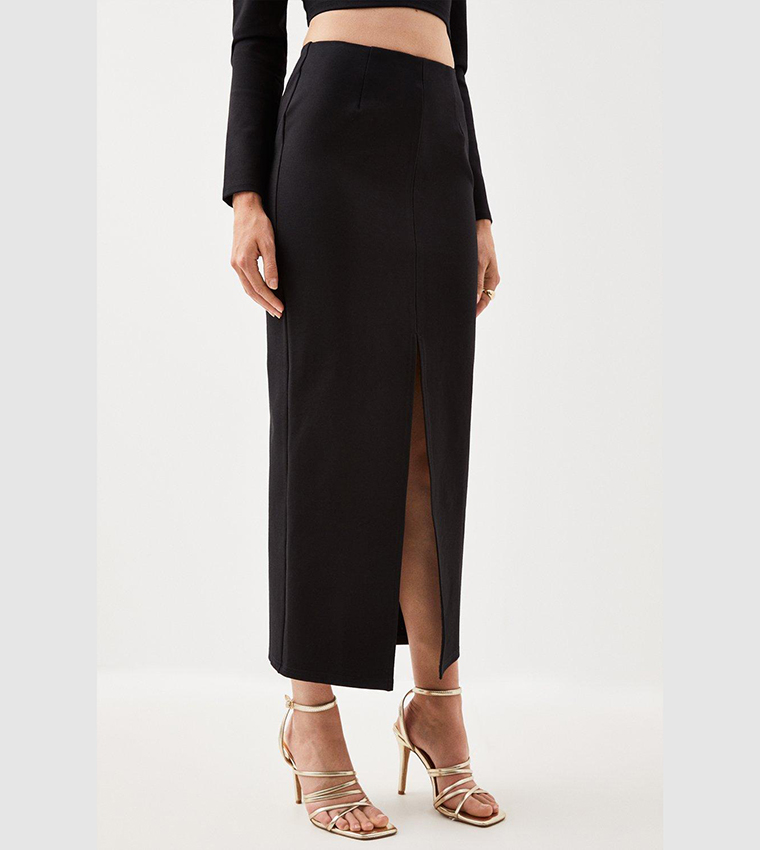 Ponte Long Sleeve Crop Top And Split Front Skirt Jersey Set