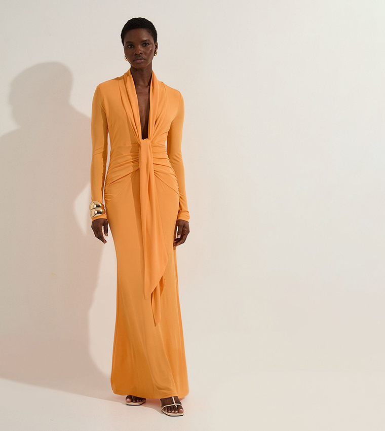 Premium Stretch Crepe Jersey Plunge Neck Maxi Dress