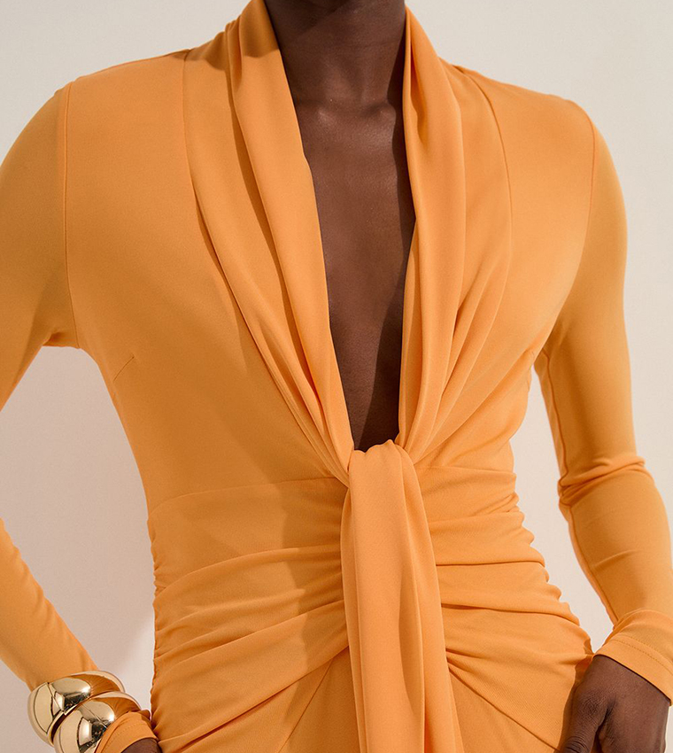 Premium Stretch Crepe Jersey Plunge Neck Maxi Dress