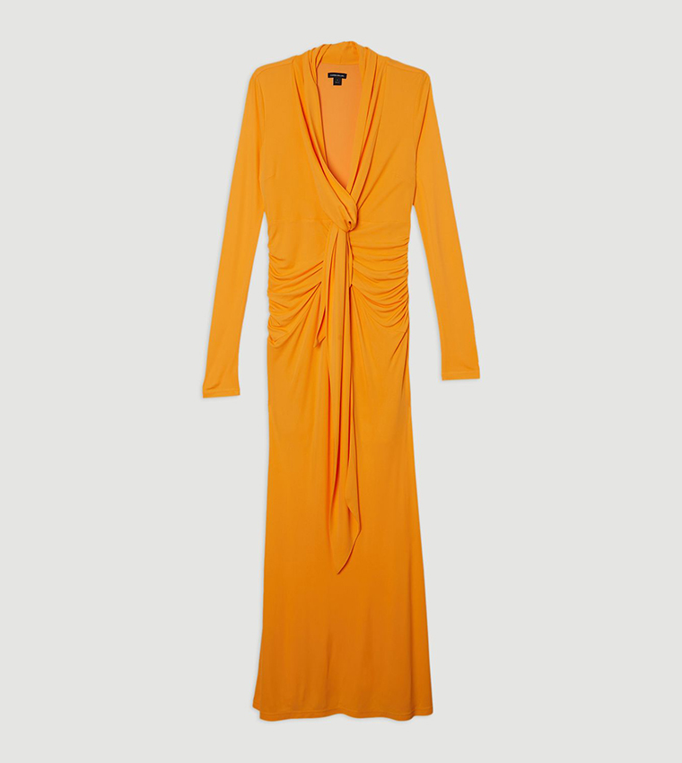 Premium Stretch Crepe Jersey Plunge Neck Maxi Dress