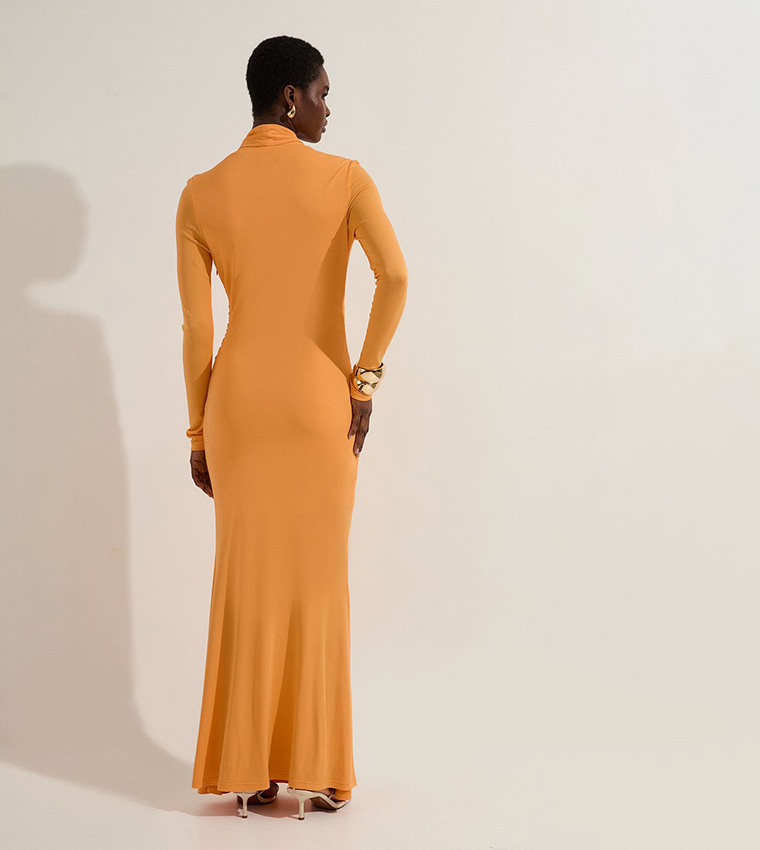 Premium Stretch Crepe Jersey Plunge Neck Maxi Dress
