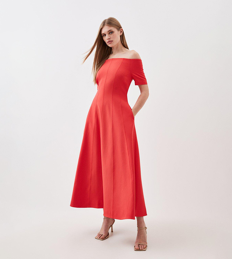 Buy Karen Millen Tailored Stretch Crepe Bardot Midi Dress In Red 6thStreet Saudi Arabia