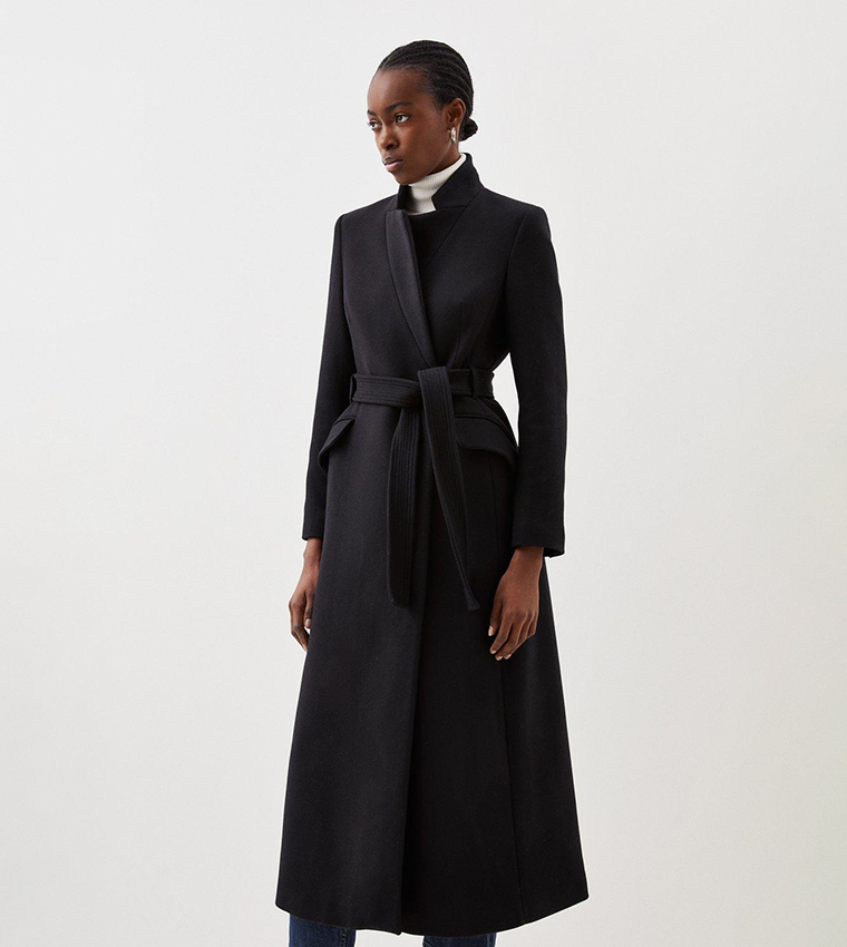 Buy Karen Millen Italian Wool Forever Notch Neck Maxi Coat In Black 6thStreet Bahrain