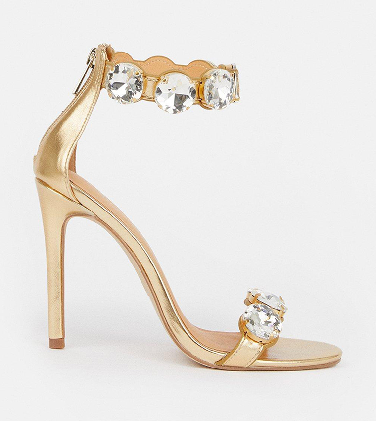 Buy Karen Millen Crystal Stone Double Strap Stiletto Heel Sandals In Gold 6thStreet Oman