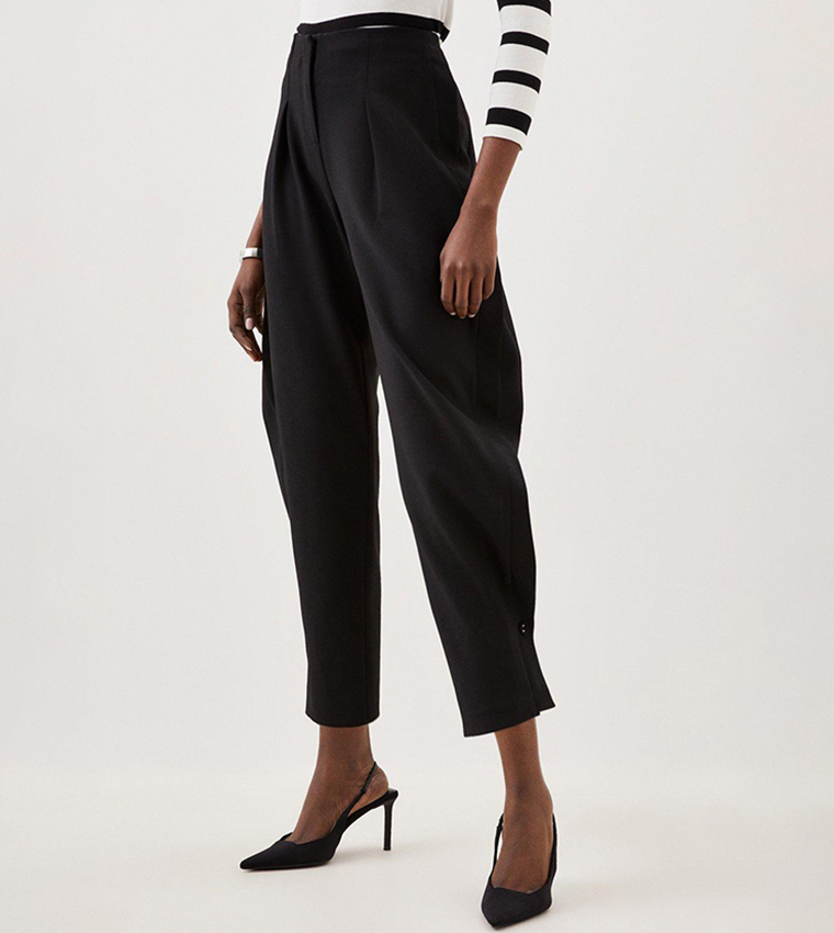 Buy Karen Millen Tailored Compact Stretch Barrel Leg Trousers In