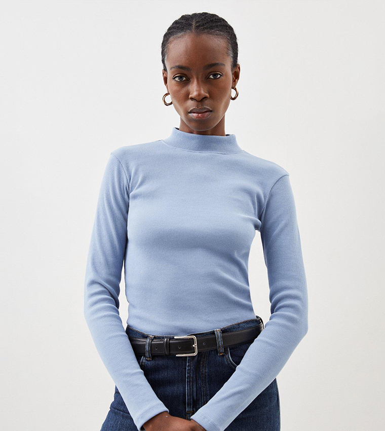 Blue turtle neck outlet top