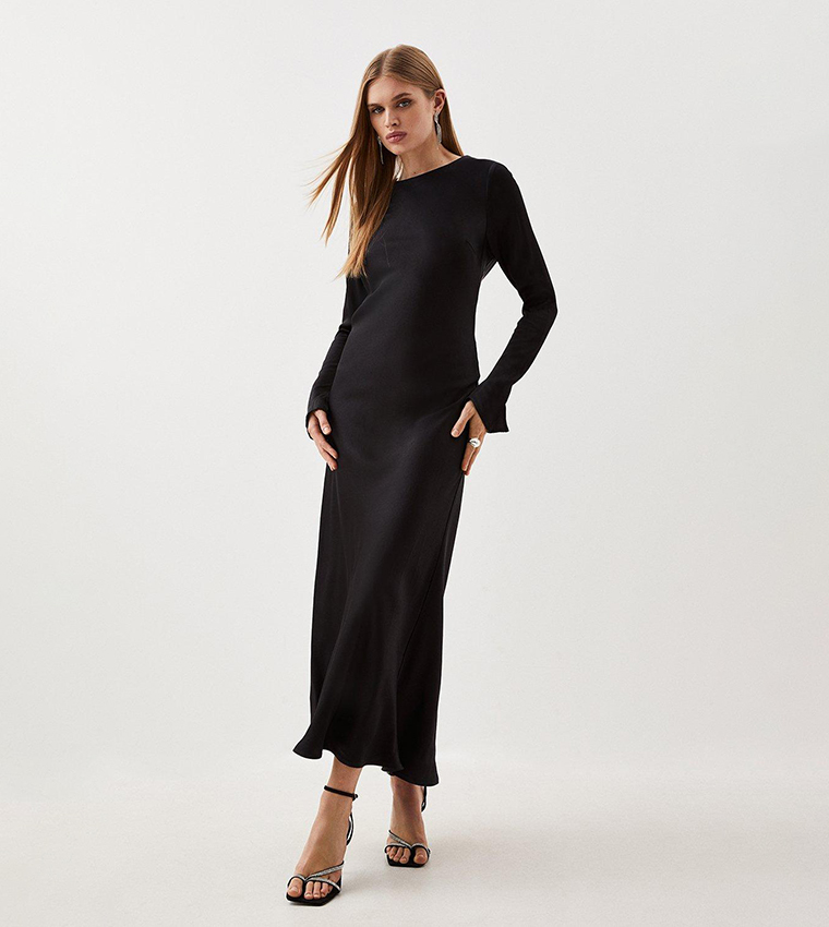 knee length dresses for ladies Casual Black Dotted Tiered Midi Dress S main image 0