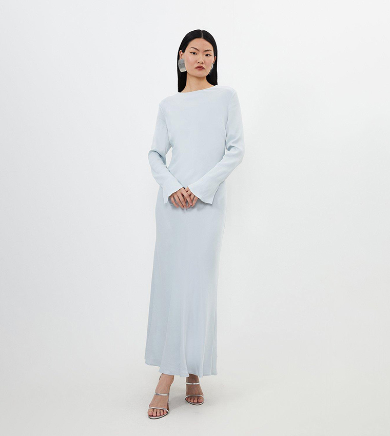 chinese dress ladies Karen Millen Nude Embellished Woven Long Sleeved Maxi Dress UK 10