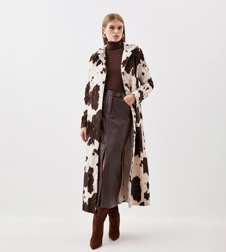 Buy Karen Millen Signature Faux Ponyskin Cow Print Collared Midi Coat In Multiple Colors 6thStreet Kuwait