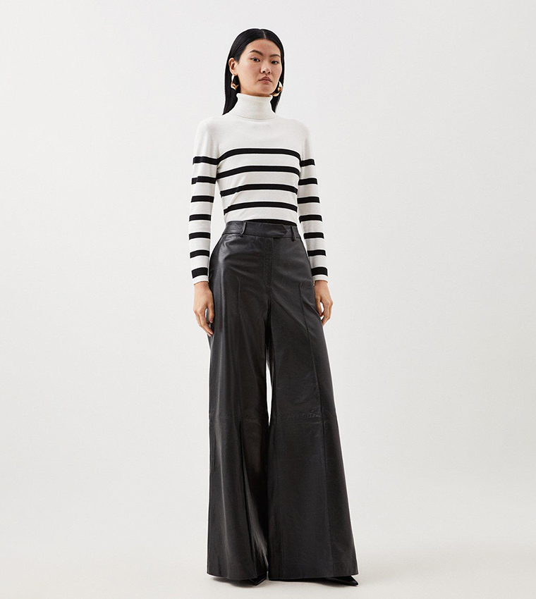 Buy Karen Millen Leather Wide Leg Trousers In Black