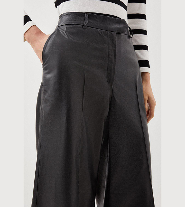Buy Karen Millen Leather Wide Leg Trousers In Black