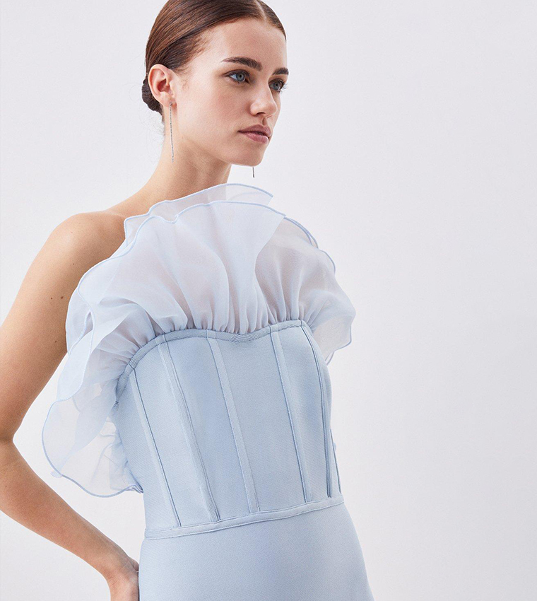 Petite Bandage Figure Form Knit Organza Frill Midaxi Dress