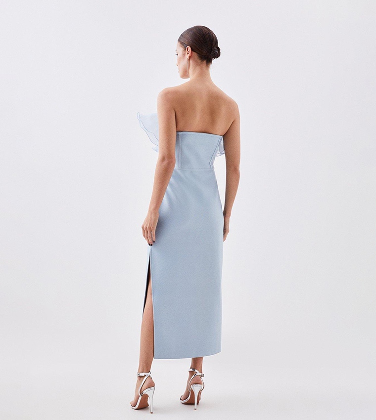 Petite Bandage Figure Form Knit Organza Frill Midaxi Dress