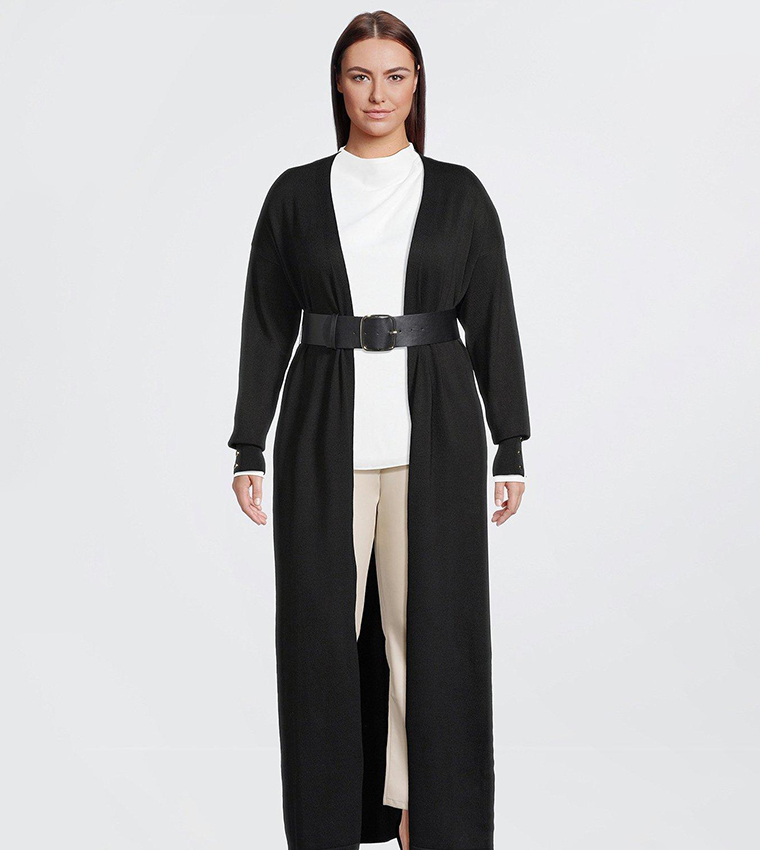 Viscose Blend Knit Maxi Belted Cardigan