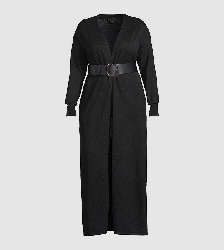 Viscose Blend Knit Maxi Belted Cardigan