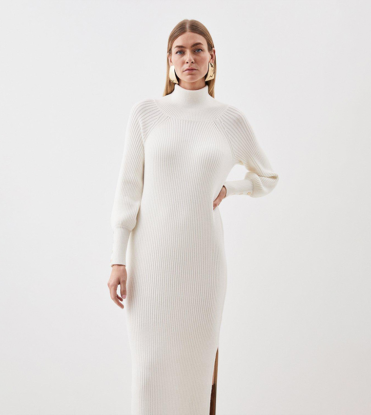 Buy Karen Millen Viscose Blend Funnel Neck Cable Knit Maxi Dress In ...