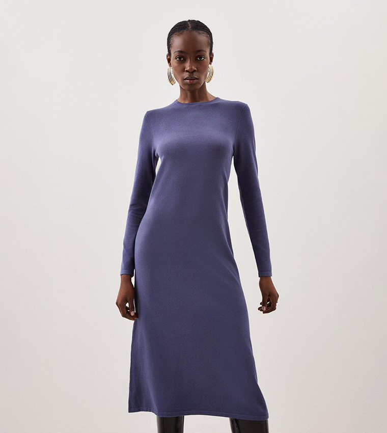 Buy Karen Millen Viscose Blend Knit Midi Dress In Blue 6thStreet Qatar