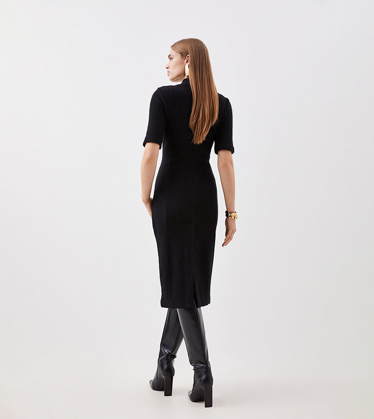 helena satin jacquard midi dress Helena Black Ivory Midi Dress – Scarlett & Jo