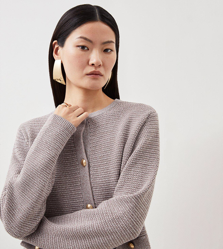 Buy Karen Millen Textured Sparkle Knit Trim Jacket In Grey