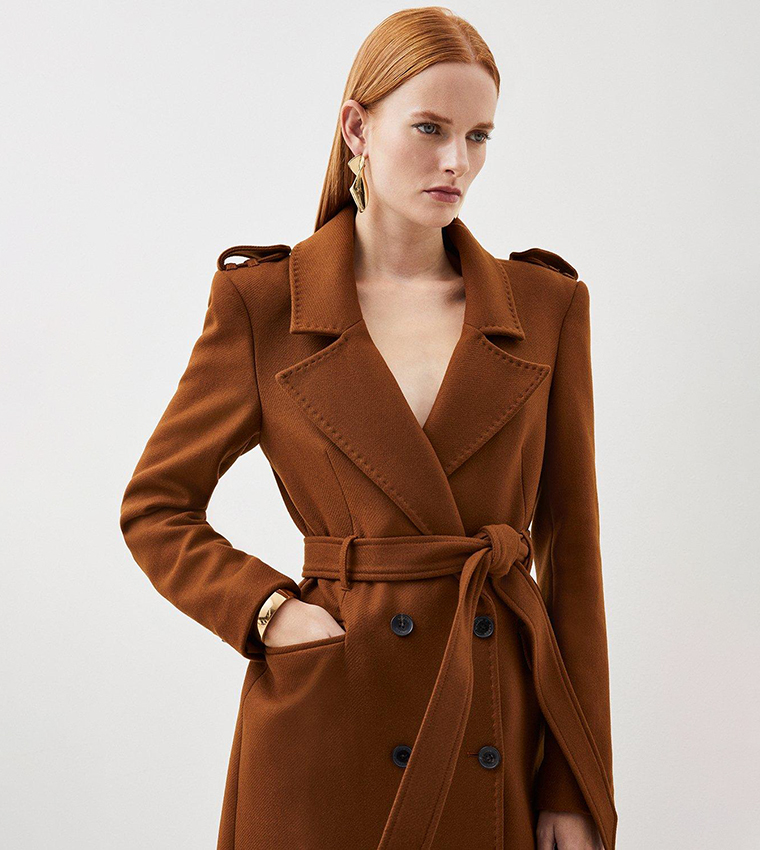 Italian Wool Blend Belted Double Breasted Coat