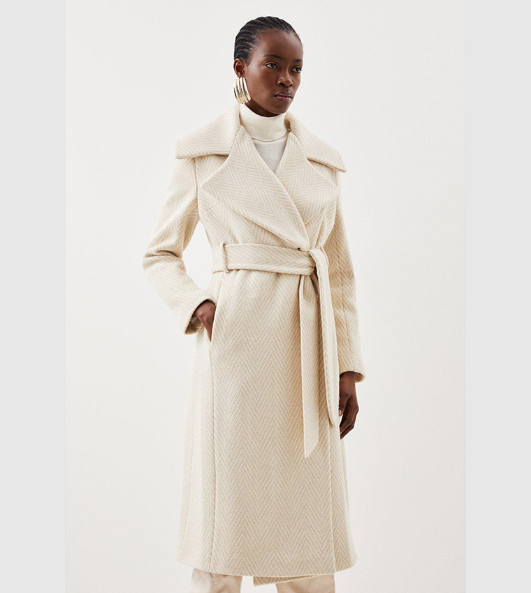 Cream belted wool coat on sale