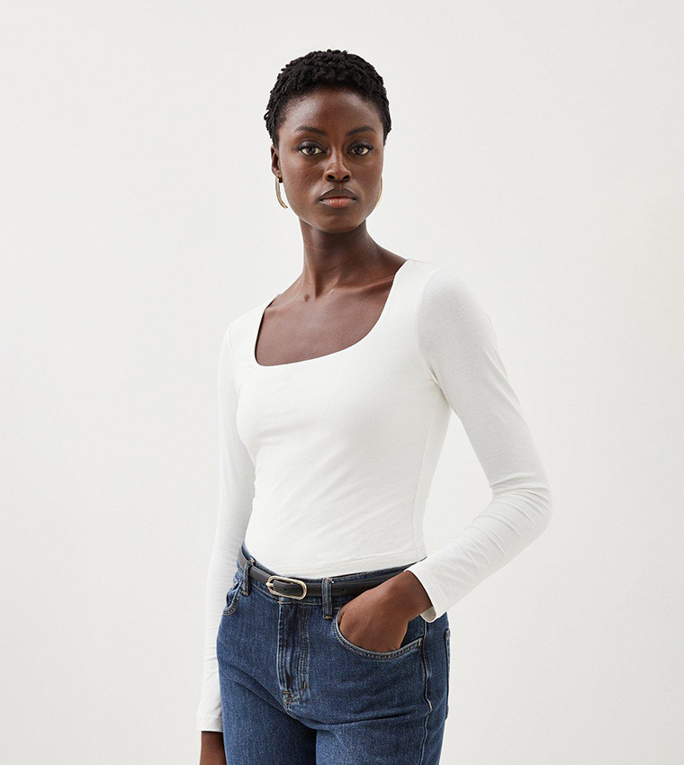 Buy Karen Millen Stretch Cotton Square Neck Top In White | 6thStreet ...