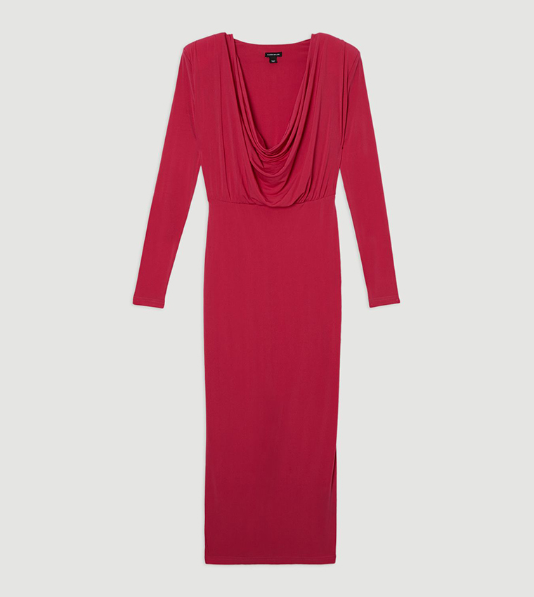 Jersey Crepe Midi Cowl Neck Dress