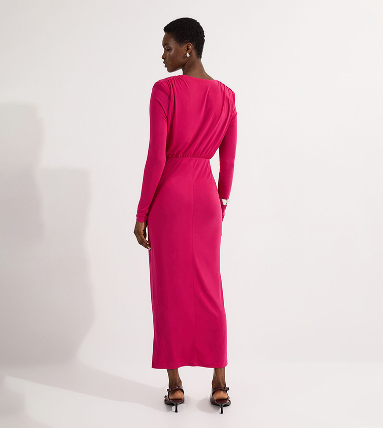 Jersey Crepe Midi Cowl Neck Dress