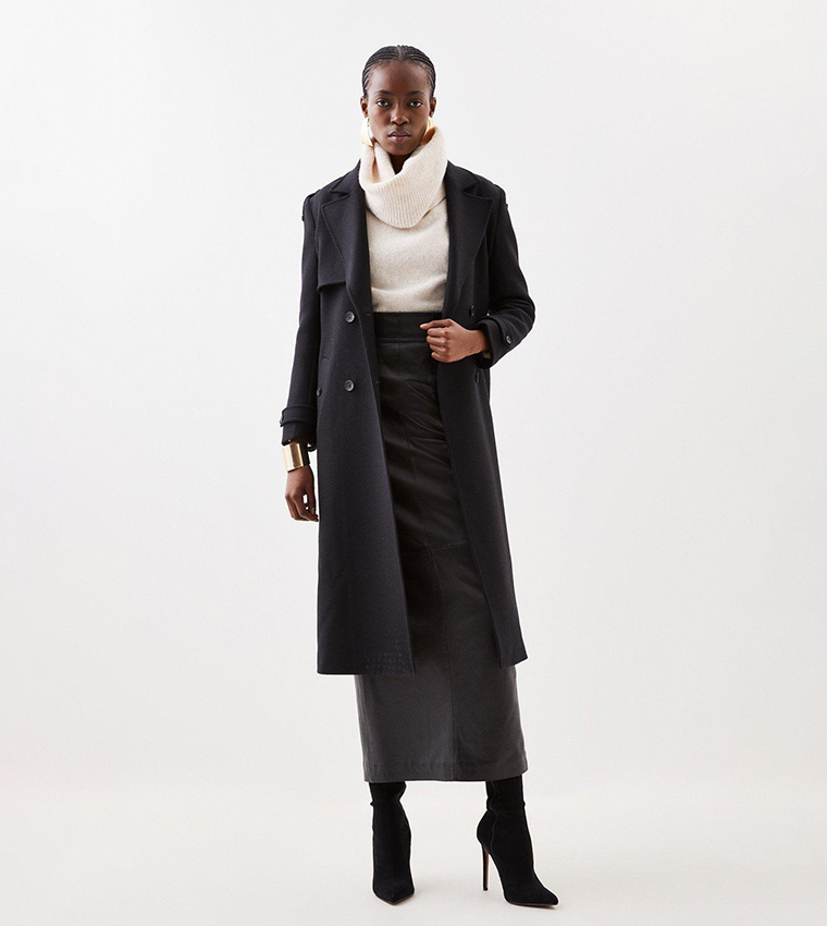 Trench Coat Karen Millen Long Black Coat KAREN MILLEN Sheer Panel