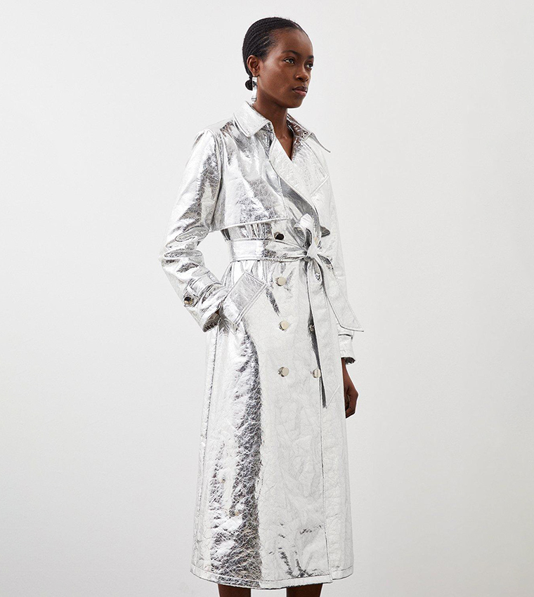 Buy Karen Millen Metallic Faux Leather Belted Trench Coat In