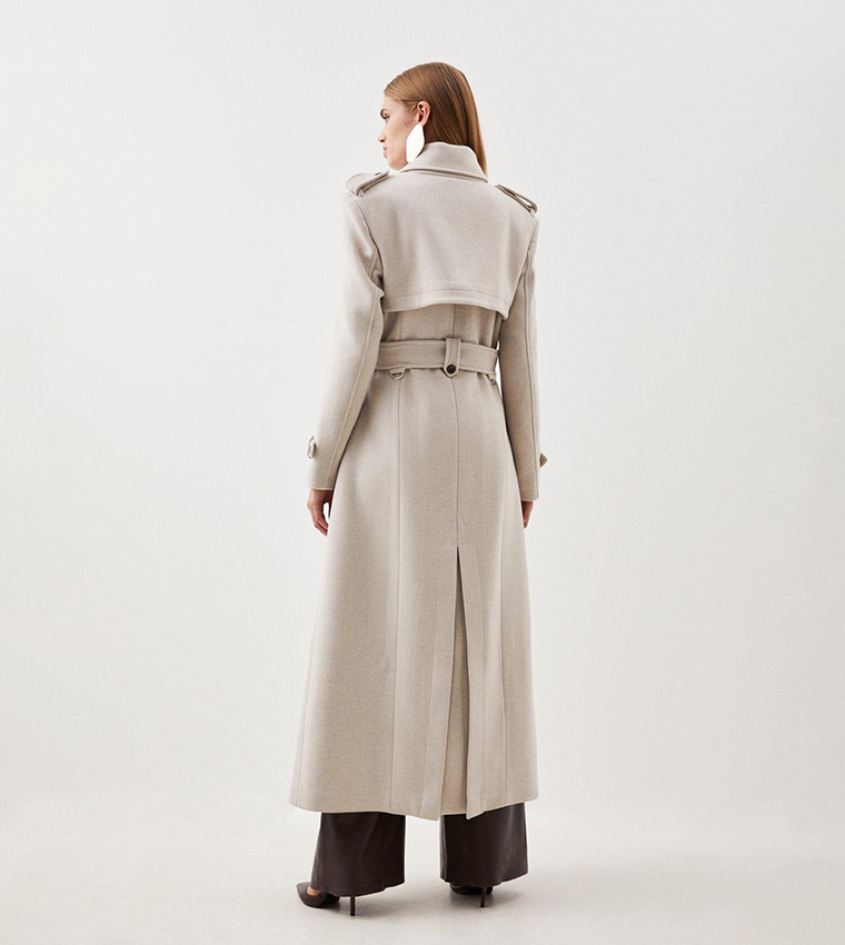 Buy Karen Millen Italian Wool Blend Belted Maxi Trench Coat In Beige