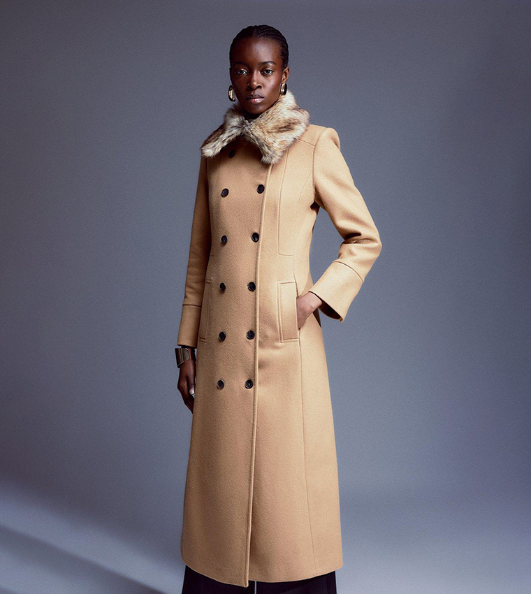 Tailored Wool Blend High Neck Belted Maxi Coat | Karen Millen