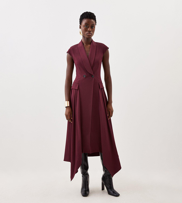 Buy Karen Millen Tailored Polished Viscose Collared Detail Tuxedo Midi Dress  In Wine | 6thStreet Kuwait