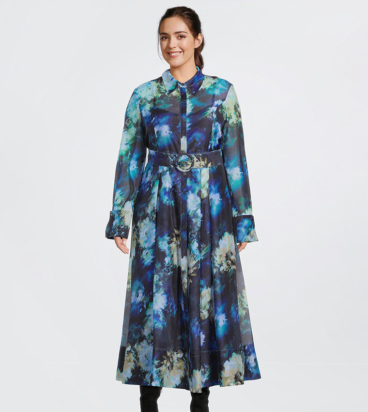 Buy Karen Millen Floral Organdie Long Sleeves Woven Maxi Dress In Blue 