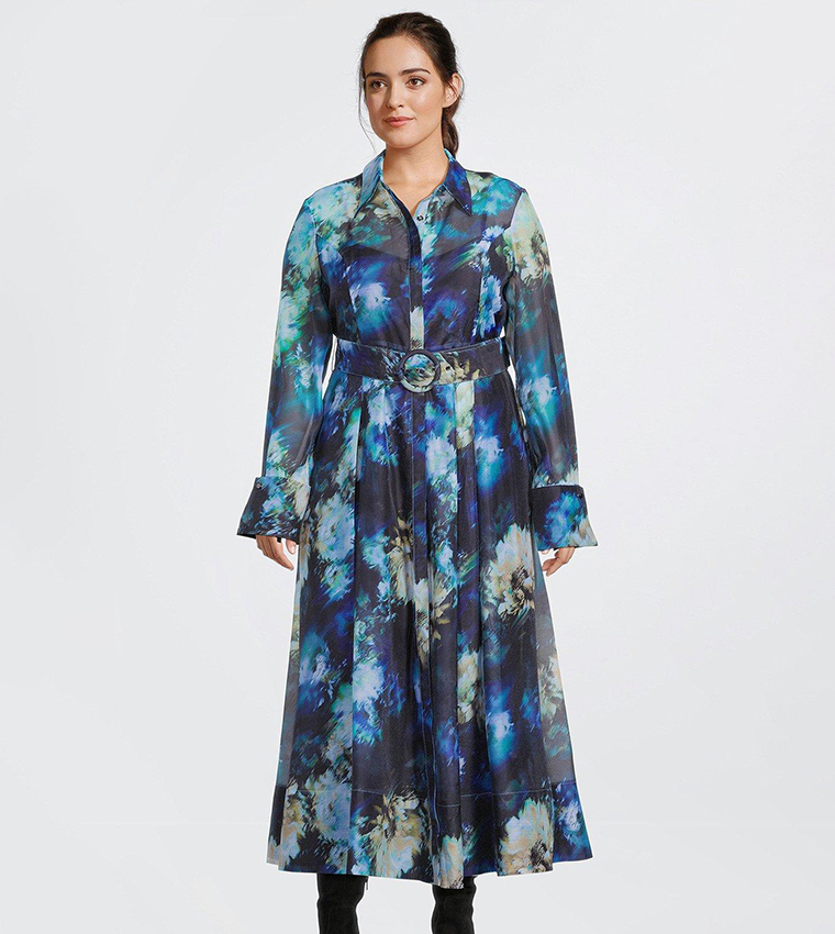 Buy Karen Millen Floral Organdie Long Sleeves Woven Maxi Dress In Blue ...