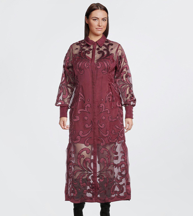 BERRY PETAL WOVEN MIDI SHIRT DRESS main image 0