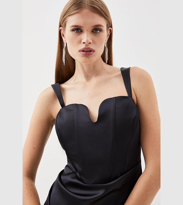 Buy Karen Millen Tailored Italian Satin Corset Detail Sleeveless Maxi Dress In Black 6thstreet Uae