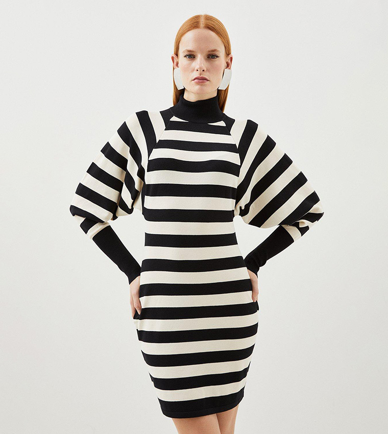 Buy Karen Millen Viscose Blend Batwing Striped Knit Mini Dress In Multiple Colors 6thStreet Bahrain