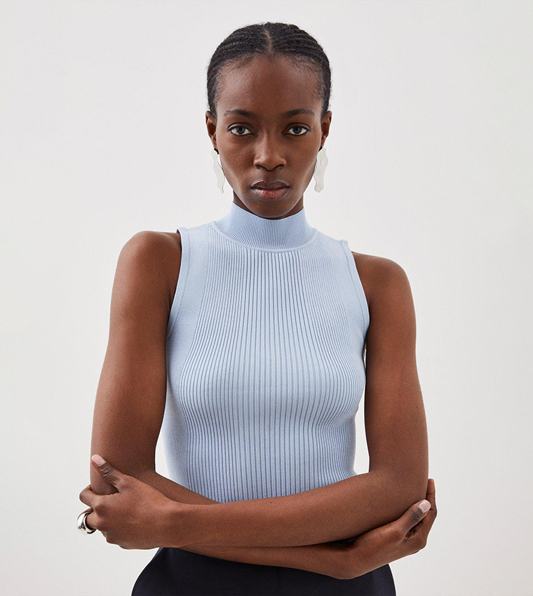 Viscose Blend Ribbed Knit Top