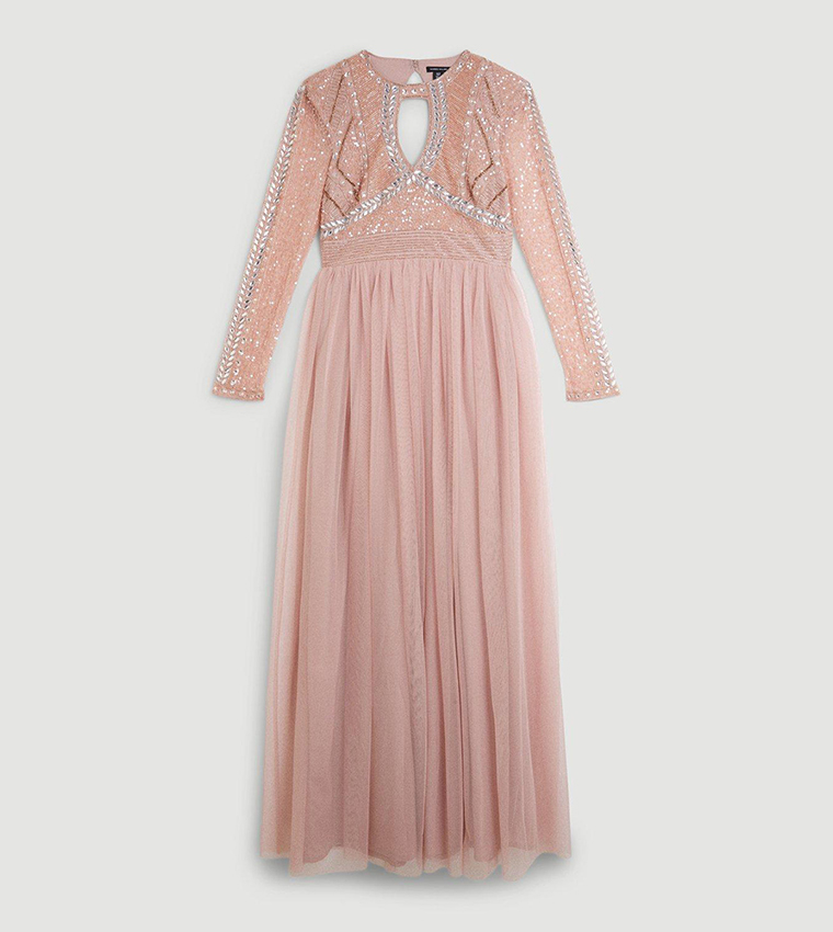 Buy Karen Millen Embellished Woven Maxi Dress With Tulle Skirt In Blush ...