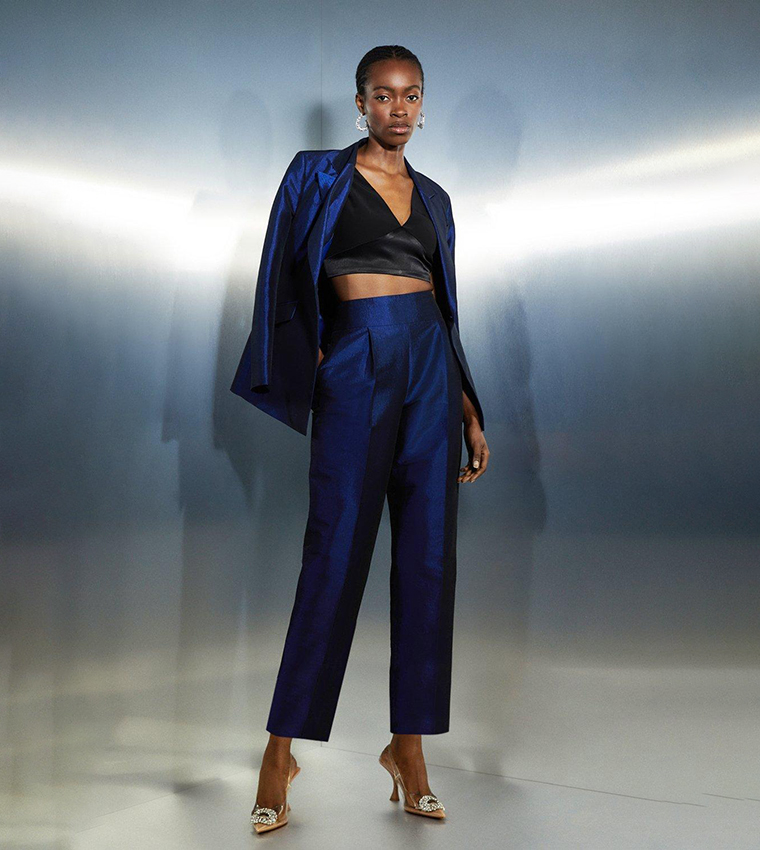 Tailored Wide Waistband Tapered Trousers