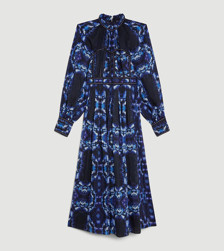 Silk Cotton Border Print Woven Midi Dress