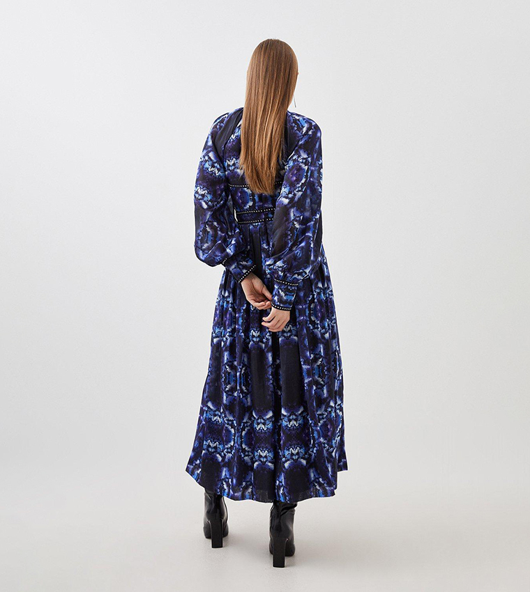 Silk Cotton Border Print Woven Midi Dress
