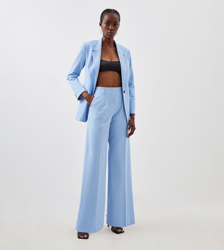 Buy Karen Millen Tailored High Waisted Wide Leg Trousers In Blue