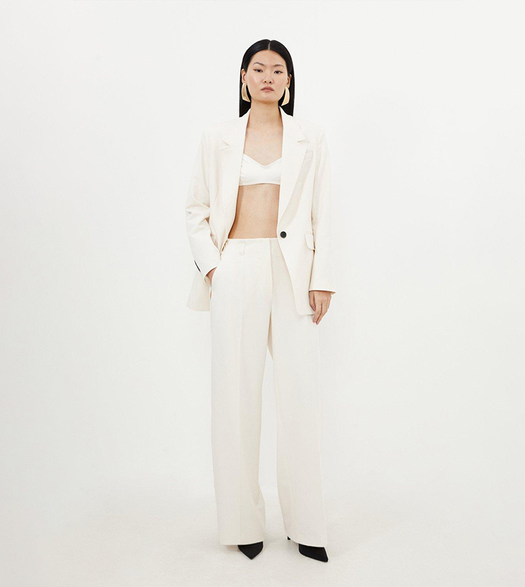 KAREN MILLEN Tailored High Waisted Wide Leg Trousers in Ivory